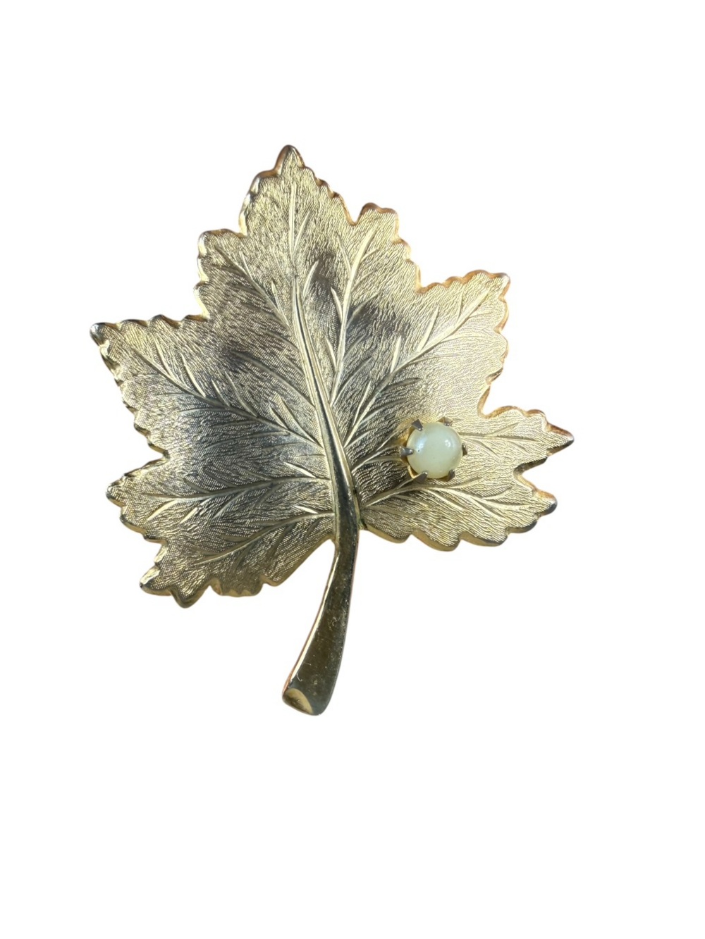 Gold-Tone Leaf Brooch with Cream Accent